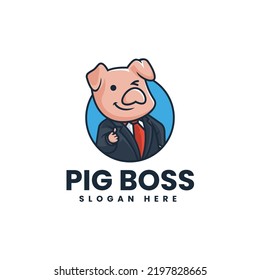 Logotipo vectorial Ilustración Pig Boss Cartoon Style.