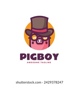Vector Logo Illustration Pig Boy Mascot Cartoon Style.
