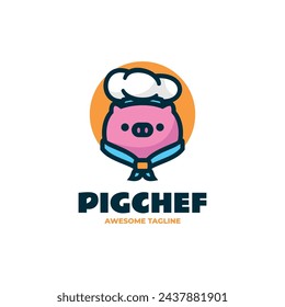 Vector Logo Illustration Pig Chef Mascot Cartoon Style.