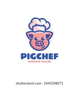  Vector Logo Illustration Pig Chef Mascot Cartoon Style.