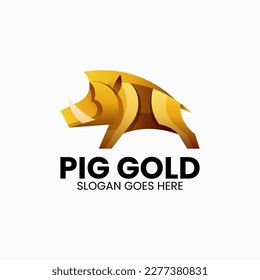 Vector Logo Illustration Pig Gold Gradient Colorful Style