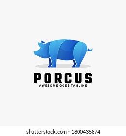 Vector Logo Illustration Pig Gradient Colorful Style.