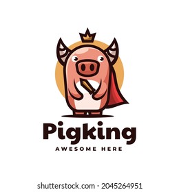 Logo Vector Ilustración Estilo de caricatura de cerdo King Mascot.