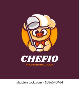 Vector Logo Illustration Pig Mascot Cartoon Style.
