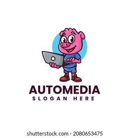 Vektorlogo Illustration Pig Media Mascot Cartoon Style.