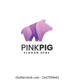 Vector Logo Illustration Pig Pink Gradient Colorful Style.