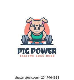 Vektorlogo Illustration Pig Power Mascot Cartoon Style.