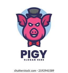 Logotipo vectorial Ilustración Pig Estilo de mascota simple.