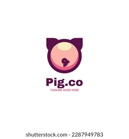 Vector Logo Illustration Pig Simple Mascot Style.