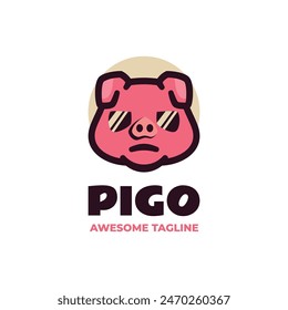 Vector Logo Illustration Pig Simple Mascot Style.