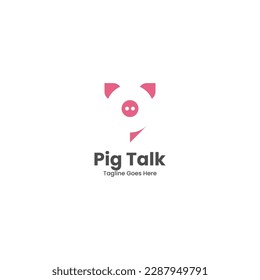 Vector Logo Illustration Pig Talk Simple Mascot Style.