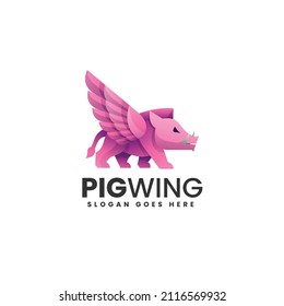 Vector Logo Illustration Pig Wing Gradient Colorful Style.