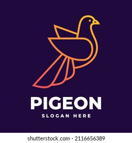 Vector Logo Illustration Pigeon Gradient Line Art Style.