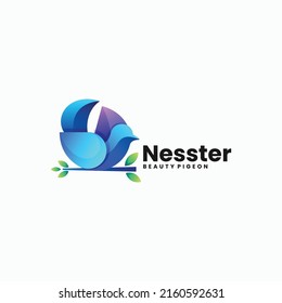 Vector Logo Illustration Pigeon Gradient Colorful Style.