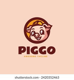 Vector Logo Illustration Piggo Mascot Cartoon Style.