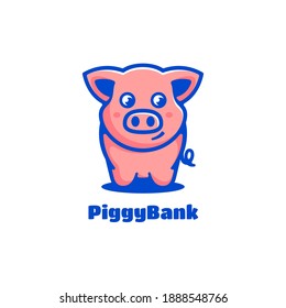 Vector Logo Illustration Piggy Bank Simple Mascot Style.