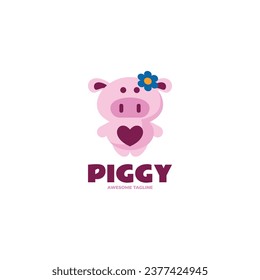 Vector Logo Illustration Piggy Flat Modern Style.