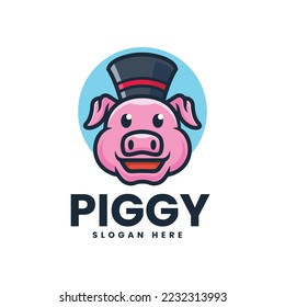 Vector Logo Illustration Piggy Mascot Cartoon Style