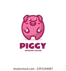Vector Logo Illustration Piggy Mascot Cartoon Style.