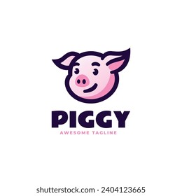 Vector Logo Illustration Piggy Simple Mascot Style.