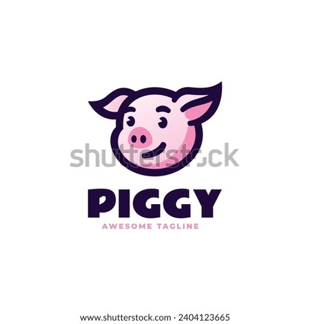 Vector Logo Illustration Piggy Simple Mascot Style.