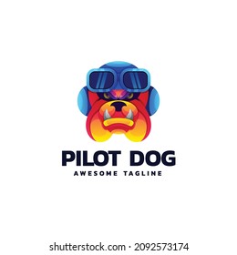 Vector Logo Illustration Pilot Dog Gradient Colorful Style.