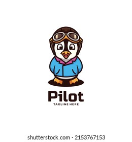 Vector Logo Illustration Pilot Simple Mascot Style.