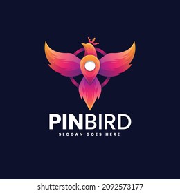 Vektorlogo Illustration Pin Bird Farbverlauf-Stil.