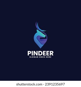 Vector Logo Illustration Pin Deer Gradient Colorful Style