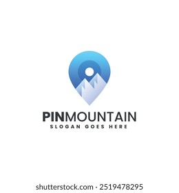 Vector Logo Illustration Pin Mountain Gradient Colorful Style