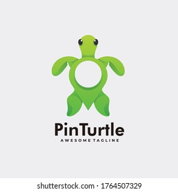 Vector Logo Illustration Pin Turtle Gradient Colorful Style.