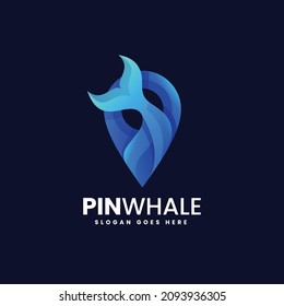 Vector Logo Illustration Pin Whale Gradient Colorful Style.