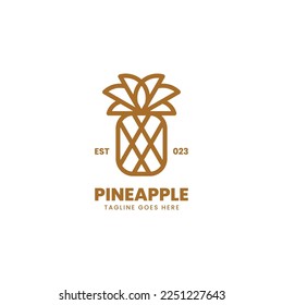 Vector Logo Illustration Pineapple Line Art Style.