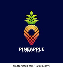Vector Logo Illustration Pineapple Location Gradient Colorful Style.