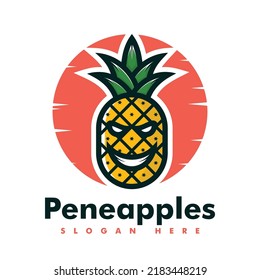 Vector Logo Illustration Pineapple Mascot Cartoon Style.