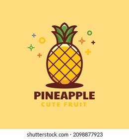 Vector Logo Illustration Pineapple Simple Mascot Style.