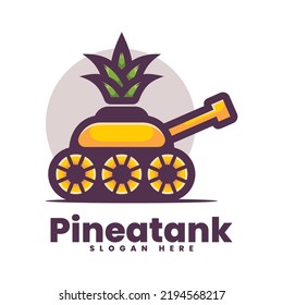 Logo Vector Ilustración Tank Pineapple Estilo Mascota Simple.