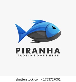 Vector Logo Illustration Piranha Gradient Colorful Style.
