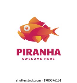 Vector Logo Illustration Piranha Gradient Colorful Style.
