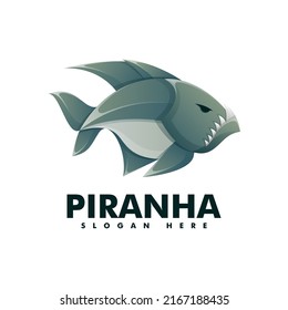 Vector Logo Illustration Piranha Gradient Colorful Style.