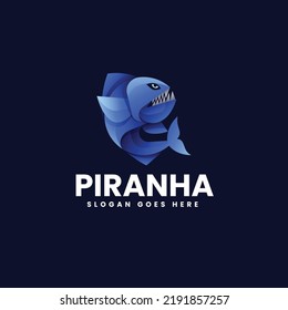 Vector Logo Illustration Piranha Gradient Colorful Style.
