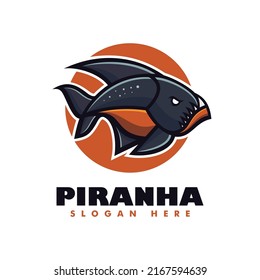 Vector Logo Illustration Piranha Simple Mascot Style.