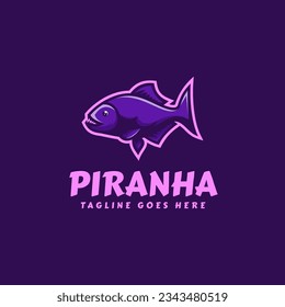 Vector Logo Illustration Piranha Simple Mascot Style.