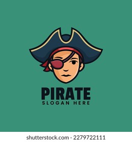 Logo Vector Ilustración Estilo de caricatura de mascota pirata.