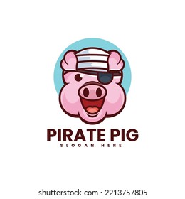 Vector Logo Illustration Pirate Pig Mascot Cartoon Style