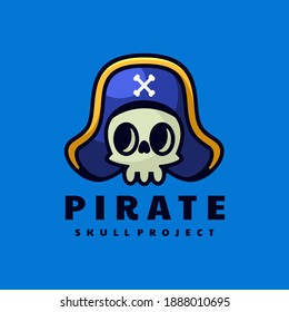 Vector Logo Illustration Pirate Simple Mascot Style.