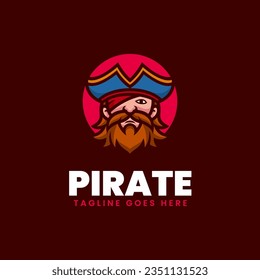 Vector Logo Illustration Pirate Simple Mascot Style.