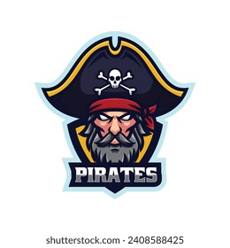 Vector Logo Illustration Pirates E- Sport and Sport Style.