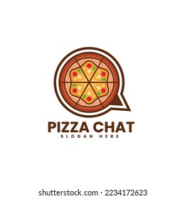 Vector Logo Illustration Pizza Chat Simple Mascot Style