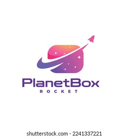 Vector Logo Illustration Planet Box Gradient Colorful Style.